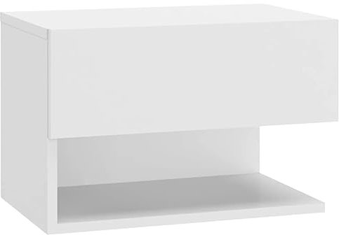 vidaXL Table de Chevet Murale Armoire de Chevet Suspendue Table de Nuit Flottante Armoire de Lit Meuble de Chambre à Coucher Blanc Brillant