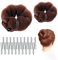 BEIIEB 2 Stück Duttmacher für Haare, brauner Schwamm, Donut-Ring, Styler, Duttmacher, einfaches Dutt-Maker-Werkzeug mit Druckknöpfen und Haarband, DIY-Dutt-Styling, 2 Größen, mit 20 Stück U-Clips.