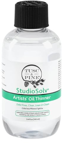 Tusc & Pine StudioSolv™ Odorless Mineral Spirits 3.4oz (100ml) - Purified Odor-Free Spirit Solvent for Thinning Oils, Artists, Painting Thinner, Professionals, & More!