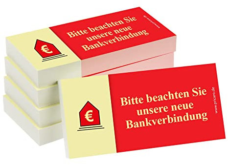 PRICARO Haftnotizen Neue Bankverbindung, rot, 100 Blatt, 5 Stück