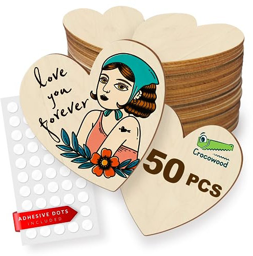 50 St Blanko Holzherzen zum Basteln - 5cm Holzherzen Deko Scheiben für Gästebuch, Verzierungen & Hochzeitsdeko - Kleine Holzherzen Hochzeit Herzform - Herz aus Holz Herzscheiben