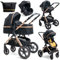 BEBELISSIMO - Kinderwagen Kombikinderwagen 3 in 1 Komplettset incl. Babywanne & Buggy Sportsitz & Auto-Babyschale - Wickeltasche- Gold Edition