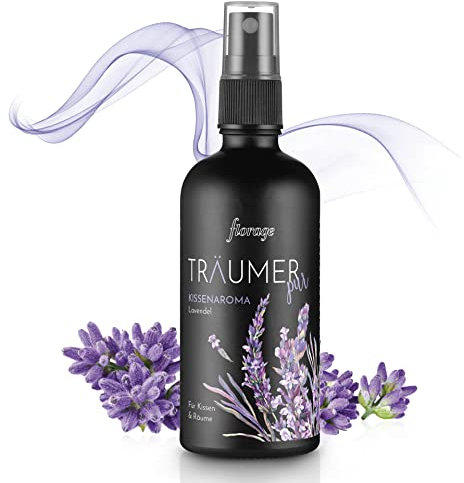 florage Bio Kissenspray 100ml, Lavendel - TRÄUMER, Sleep spray für Kissen & Räume mit Bio Orangen & Lavendelöl, Einschlafspray für Bett Kopfkissen