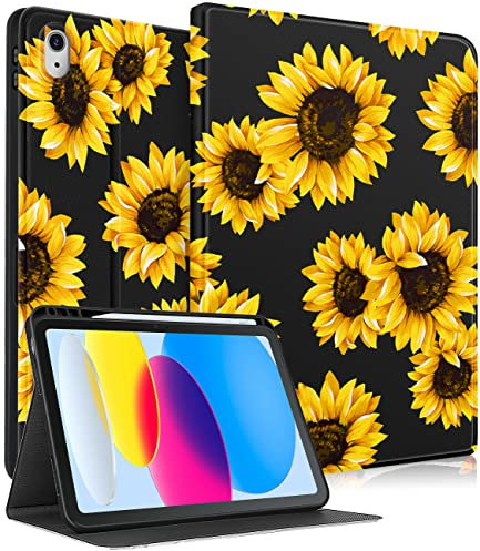 Uppuppy Schutzhülle für iPad der 10. Generation, 27,7 cm (10,9 Zoll), iPad 11. (A16) 2025, Mädchen, niedlich, mit Stifthalter, Sonnenblume, ästhetisches Design, Mädchen, Kawaii-Teens, einzigartige