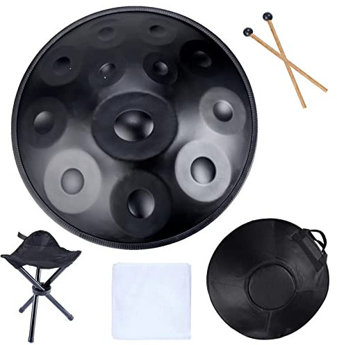 FYLZW 9 10 12 Noten Handpan Drum Instrument, Handpan Drum In D Minor, 432 Hz Stahlhandtrommel Mit Soft Handpan Bag, 2 Handpan Mallets, Handpan Stand, Für Klangheilung, Persönliche Meditation