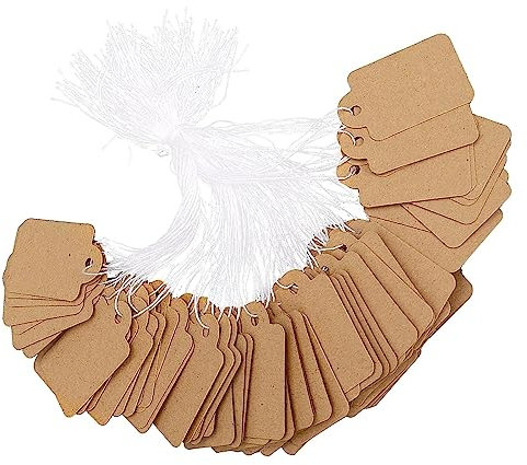 Hwtcjx 200 Stück Preisschilder, Preisschilder Anhänger, Preisetiketten, Hängeetiketten Klein, Kraftpapier Preis Anhänger mit Elastischer Schnur für Kleidung Schmuck Display, 35 x 22 mm (Braun)