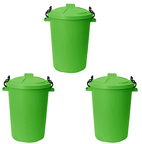M1SS Set of 3 - Lime Green 50L Litre Bin with Clip Locking Lid Heavy Duty Food Grade Durable Plastic Weather Resistant Outdoor Indoor Garbage Bins Trash Can Waste Dustbin Animal Feed Storage Container