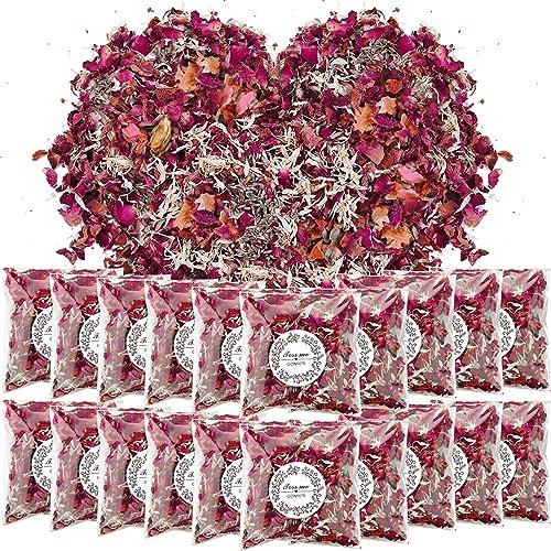 PuretéavHom 20er Pack Blütenkonfetti Hochzeit Natürliches Streublumen Rosenblüten Getrocknete Blütenblätter Biologisch Abbaubares Konfetti für Geburtstag Party DIY Deko