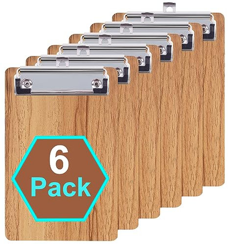 HUAYANG 6 Stück Klemmbrett A6, Clipboard Set 102 * 230mm Mini aus Holz Klemmbretter,Schreibbrett mit Metallclips Zwischenablage für Notizen, Gutscheine, Rechnungen, Malerei