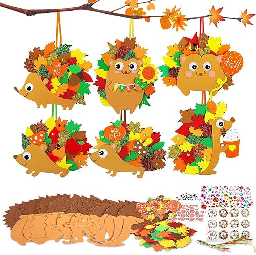 YIMAKJ Igel Bastelsets für Kinde, 12 Stück Herbst Basteln Kinder Set, Herbst Kränze Bastelset für Kinder, Bastelset Kinder für Jungen Mädchen Festliche Geschenk, Thanksgiving Bastelset, Geschenk