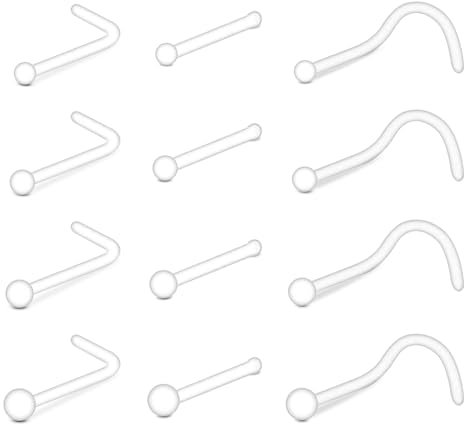 AVYRING 20G Klarer Nasenretainer, Unsichtbarer Kugelkopf-Nasenknochenretainer aus Bioflex-Kunststoff, 12 Stück Klare Nasenstecker zum Verbergen von Piercings für Schule und Arbeit