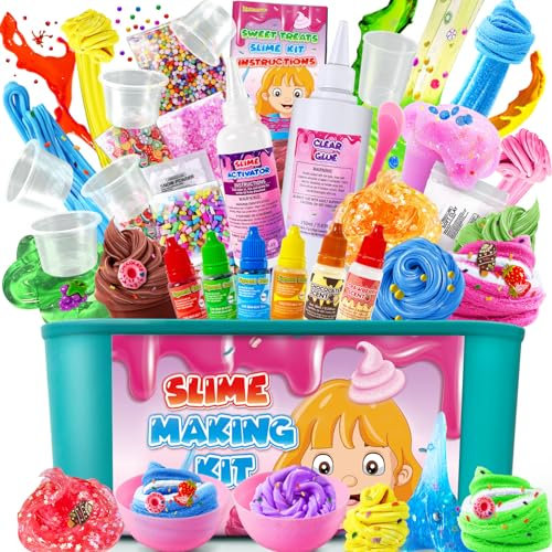 YOPINSAND Kit de fabrication de slime de crème glacée pour filles, beurre, mousse et nuage de slime avec compléments, boules en mousse, breloques, cadeaux de fête pour enfants de 6 à 12
