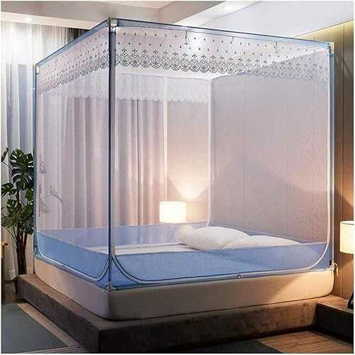 Moskitonetze, Pop-Up-Zelt, Vorhänge, Bett, Anti-Fall-Moskitonetz, Schlafzelt, Heimgebrauch, DREI Türen, Fangding-Verschlüsselung, Doppeltür, Reißverschluss, Blau, 120 x 200 cm