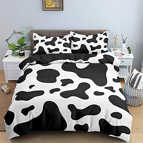 Rptidmv Bettwäsche 155x220 Schwarze und weiße Kuhflecken Bettwäsche-Sets mit Reißverschluss Schließung (Kinder Jungs Mädchen), Weiche Mikrofaser Bettbezüge + 2 Kissenbezug 80x80 cm