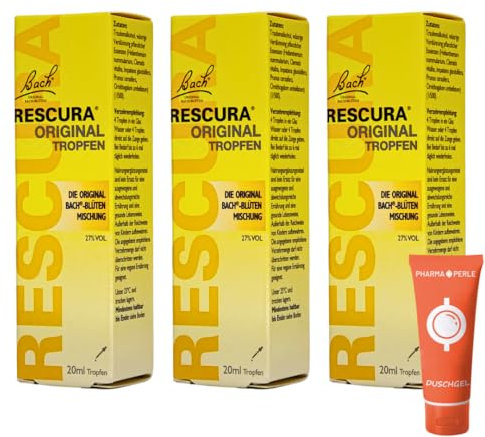Bach Original RESCURA Tropfen (ehemals Rescue) - Bachblüten-Mischung für Innere Ruhe I stressige Situationen I Entspannung I Spar-Set plus Pharma Perle give-away (3x 20 ml)