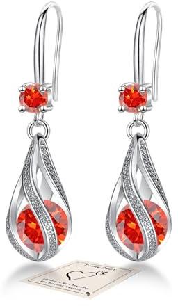 Orange Sterling Silver Drop Earrings for Women, Hypoallergenic With Cubic Zirconia - Jewellery Gift for Auntie, Birthday, Christmas, Anniversary