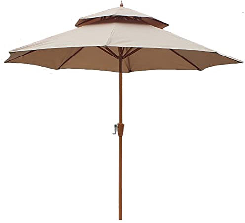 ABBNIA Mesa Impermeable Grande de 9 pies para Exteriores, 2 Niveles, sombrilla de jardín con Postes de Hierro con Textura de Madera, para terraza/Patio Trasero/Piscina