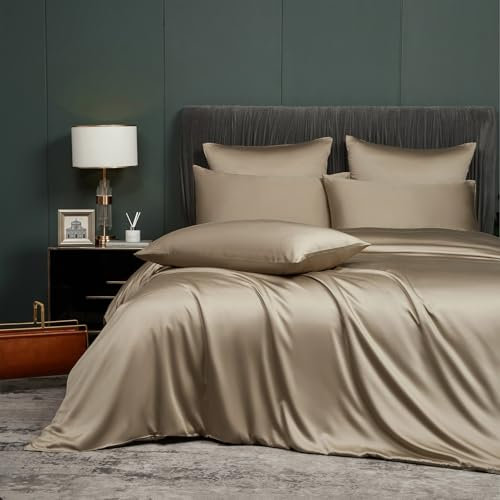 Luofanfei Bambus Bettwäsche 135x200 cm Gold Khaki Sommer Kühlende Uni Bambusfasern Lyocell Glänzend Bettwäsche Set Atmungsaktiv Bamboo Zweiteilig Bettbezug 135 200 Einzelbett mit Reissverschluss
