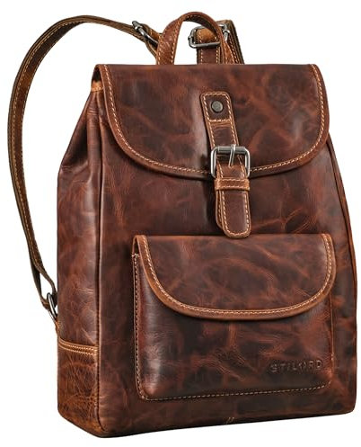 STILORD 'Adele' Kleiner Rucksack Damen Leder Tagesrucksäcke für Frauen kleiner Lederrucksack weich Handtasche Damen Rucksack Vintage Damenrucksack klein Daypack Echtleder, Farbe:salerno - braun