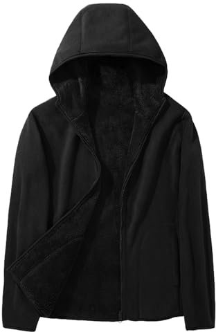 BWBIKE Chaqueta de Forro Polar para Hombre Chaqueta Polar con Capucha Reversible Abrigo de Invierno de Manga Larga con Cremallera Completa Ropa de Abrigo de Invierno para Hombre y Mujer, Negro, XL