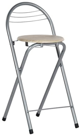 GOKHOMX Taburete de bar plegable de 1 unidad, silla de bar plegable, taburete de bar plegable con respaldo, taburete alto plegable para bar, cocina, jardín, balcón o exterior, roble y plata