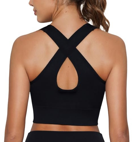 Leversic Gym Bras Womens Sports Bras Cross Back Padded Sports Bra Mid Impact Gym Crop Top for Fitness(Black,L)