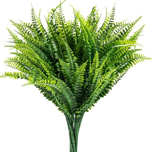 LOMGDOVC 6Pcs Artificial Ferns for Outdoors Faux Ferns for Outdoor Planter Large Outdoor Patio Decor Boston Fern Artificial Plants Faux Greenery Outdoor Porch Decor