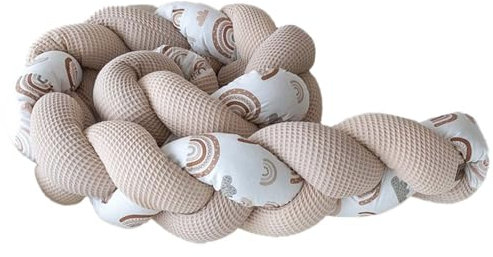 Binolu Bettschlange Bettrolle Geflochten Kissen Deko Kuschelkissen 200 cm - Dekokissen flauschig Zierkissen Gr. 200 cm (Regenbogen Beige)
