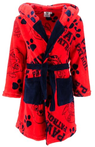 PAW PATROL Bademantel mit Kapuze | Kinder | Geschenke für Jungen | Chase, Marshall und Rubble | Badeponcho Kinder | Handtuch | Morgenmantel kuschelig (DE/NL/SE/PL, Numerisch, 104, Regular, Rot)