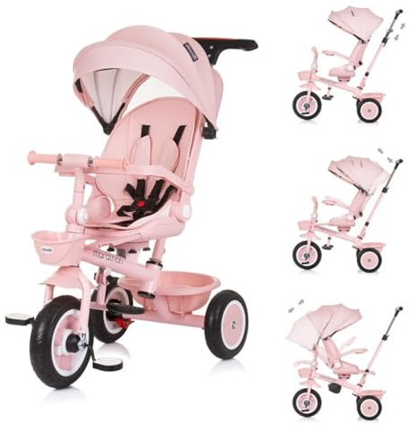 Chipolino Tricycle Marathon 2 in 1 Dreirad, Sitz umkehrbar, Gummiräder, Dach, Farbe:rosa