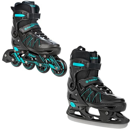 RAVEN Expert 2in1 Schlittschuhe Hockey Inline Skates Inliner für Kinder und Erwachsene verstellbar (Mint, 40-43 (25,5-28cm))