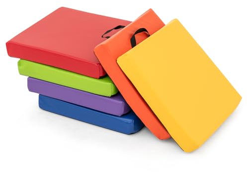 COSTWAY 6er Set Kinder Sitzkissen quadratisch, 40 x 40 cm Bodenkissen mit Griff & Reißverschluss, Stuhlkissen Mehrfarbig, Sitzerhöhung Hauptkissen für Kinderzimmer, Kindergarten