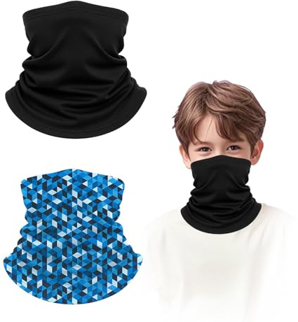 UZYXC 2 écharpes tubulaires pour enfants, fines, noires et bleues, écharpe multifonctionnelle en soie de lait pour l'été, le vélo, la pêche, respirante avec effet rafraîchissant, protection UV 50+