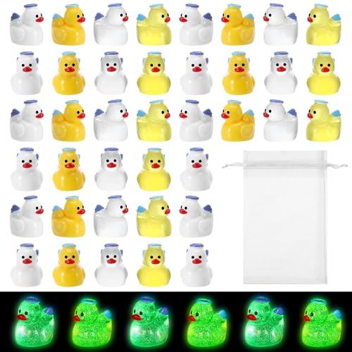 Camptrip 80 Stück Mini Enten Mini Harz Tiere Kleine Enten Figuren aus Harz Leuchtende Miniaturfiguren für kleines Aquarium, DIY Dekoration für Garten Puppenhaus