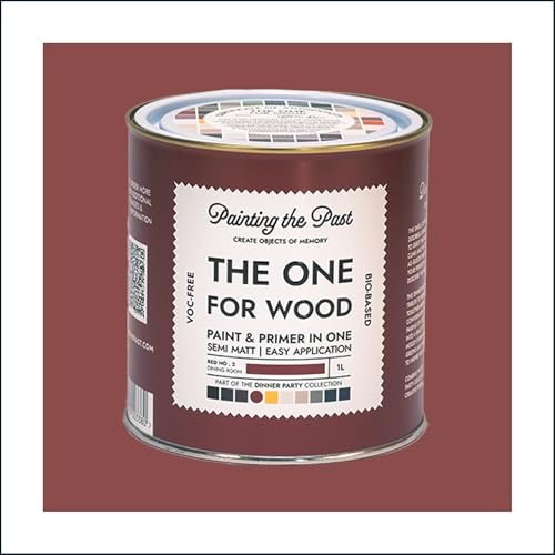 The One for Wood Paint & Primer 1L Red No. 2 Dining Room | Semi Matt Finish, Bio-Based & VOC-Free Formula for Wooden Furniture & Surfaces | Durable & Easy Indoor Home Decorating