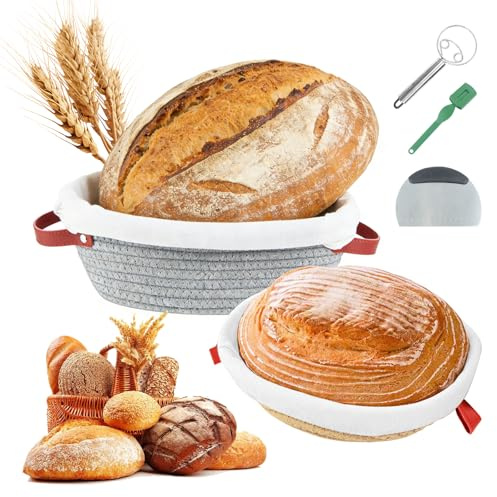 Banneton pour pain - panier de fermentation, ensemble de 2 corbeilles à pain (ovale et rond) - pour boulangers, épouses et mères - cuisson du pain