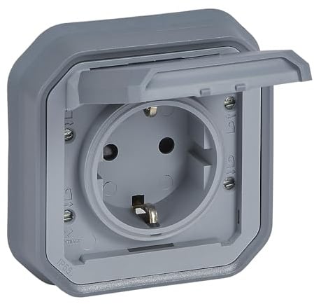 Legrand - Enchufe 16A con contacto lateral de tierra - Plexo - Estanco IP55 - Montaje empotrado - Gris - 069833LE