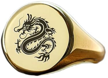 Bague dragon chinois ronde | Argent sterling 925 plaqué or | Bijou cadeau, chevalière style vintage, bijou hypoallergénique fait main | LK_PDR_01764