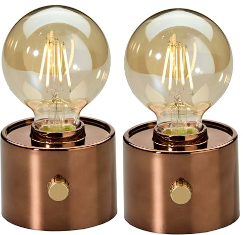 Northpoint Vintage Akku Glühbirne Edison LED Tischlampe USB-C dimmbar mit Drehschalter – moderne Dekoration 2x Bronze