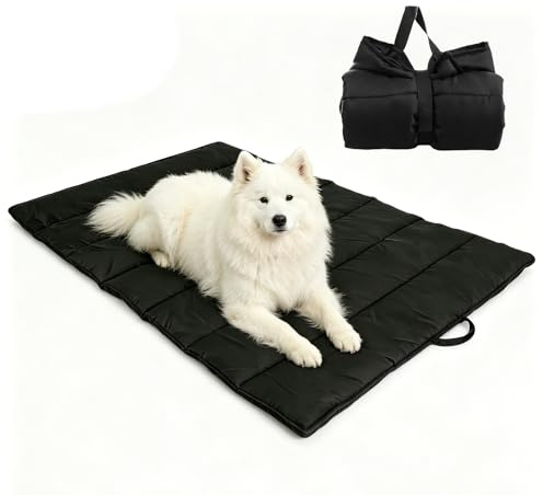 PORFOYO Hundedecke Für Unterwegs, 120 X 70cm Hundematte Outdoor, Faltbar Wasserdicht Reisedecke Hund, Komfort Und Weiches Waschbares Hundekissen Für Klein, Mittel, Große Hunde (Schwarz)