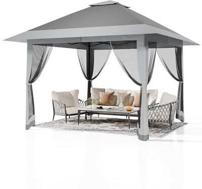3 x 3 Höhenverstellbarer Gartenpavillon, Wasserdicht & Windfest, UV-Schutz 50+, Mit Mückenschutznetz, Einfach Aufzubauen & Tragbar, Ideal Für Partys, Grillabende & Familienfeiern