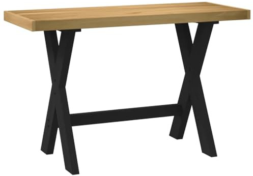 Makastle Bureau d'Ordinateur avec Plateau de Table en Bois Massif, Table de Bureaux avec Pied en Forme de X pour Étude Salon, Brun 120x50x75 cm Bois de Pin