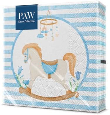 PAW Servietten 33 x 33 cm, 20 Stück - Traumblau | Dreilagig, saugstark und reißfest, bunte Partydeko für Geburtstag und Feiern, sorgt für gute Laune am Tisch