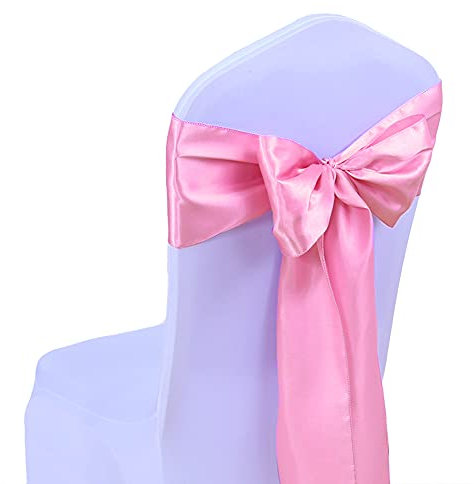 SINSSOWL 25PC Rubans en Satin Housse de Chaise Noeud Rubans nœuds de Mariage décoration de Ceremonie Fête événement Anniversaire 17 x 275cm 20 Colours-Rose