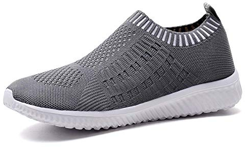 TIOSEBON Femme Chaussures de Sport Marche Sneakers Loisir Confortables en Maille Respirante, Chaussures Professionnelles 38 UE Gris foncé
