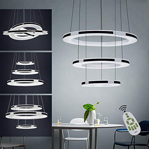 ZMH LED Pendelleuchte Wohnzimmer Hängelampe Esstisch Deckenleuchte 46W 3-Ring Dimmbar Mit Fernbedienung Höhenverstellbar Kronleuchter Schlafzimmer