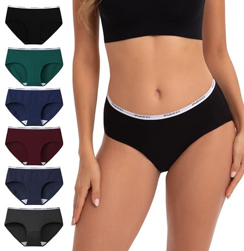 INNERSY Culotte Femme Coton Taille Basse sous-vêtements Doux Slip Midi Sport Confortable Lot de 6(L, Couleur Foncée)