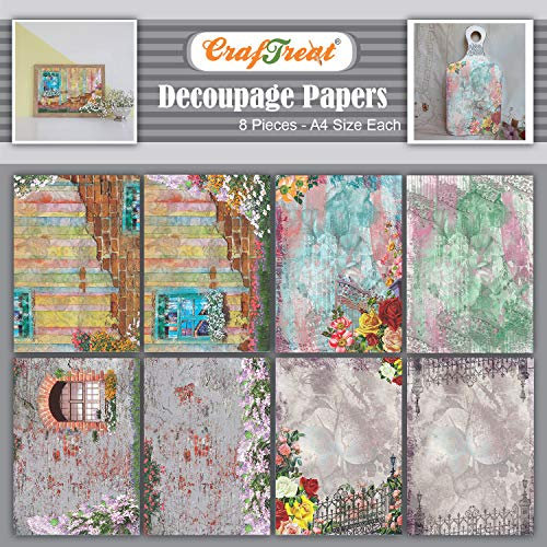 CrafTreat Decoupage-Papier für Kunsthandwerk und Möbel – Vintage-Fenster und Tor – Größe: A4 (8,3 x 11,7 Zoll), 8 Stück – Möbel-Decoupage-Papier mit Garten, Holz und Scrapbooking