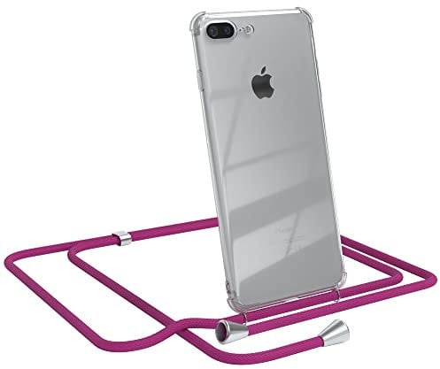 EAZY CASE Handykette kompatibel mit iPhone 7 Plus / 8 Plus Handyhülle mit Umhängeband, Handykordel mit Schutzhülle, Silikonhülle, Hülle mit Band, Stylische Kette mit Hülle für Smartphone, Pink