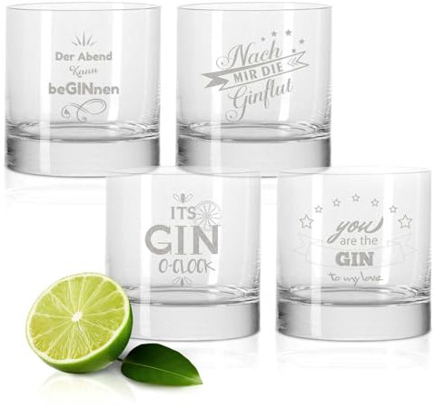 GRAVURZEILE 4er Set GIN-Gläser - Nach mir die GINflut & Der Abend kann beGINnen - Witziges Geburtstagsgeschenk - Party-Set - GIN-Sprüche - GIN-Liebhaber - Geschenk für Partner & Freund